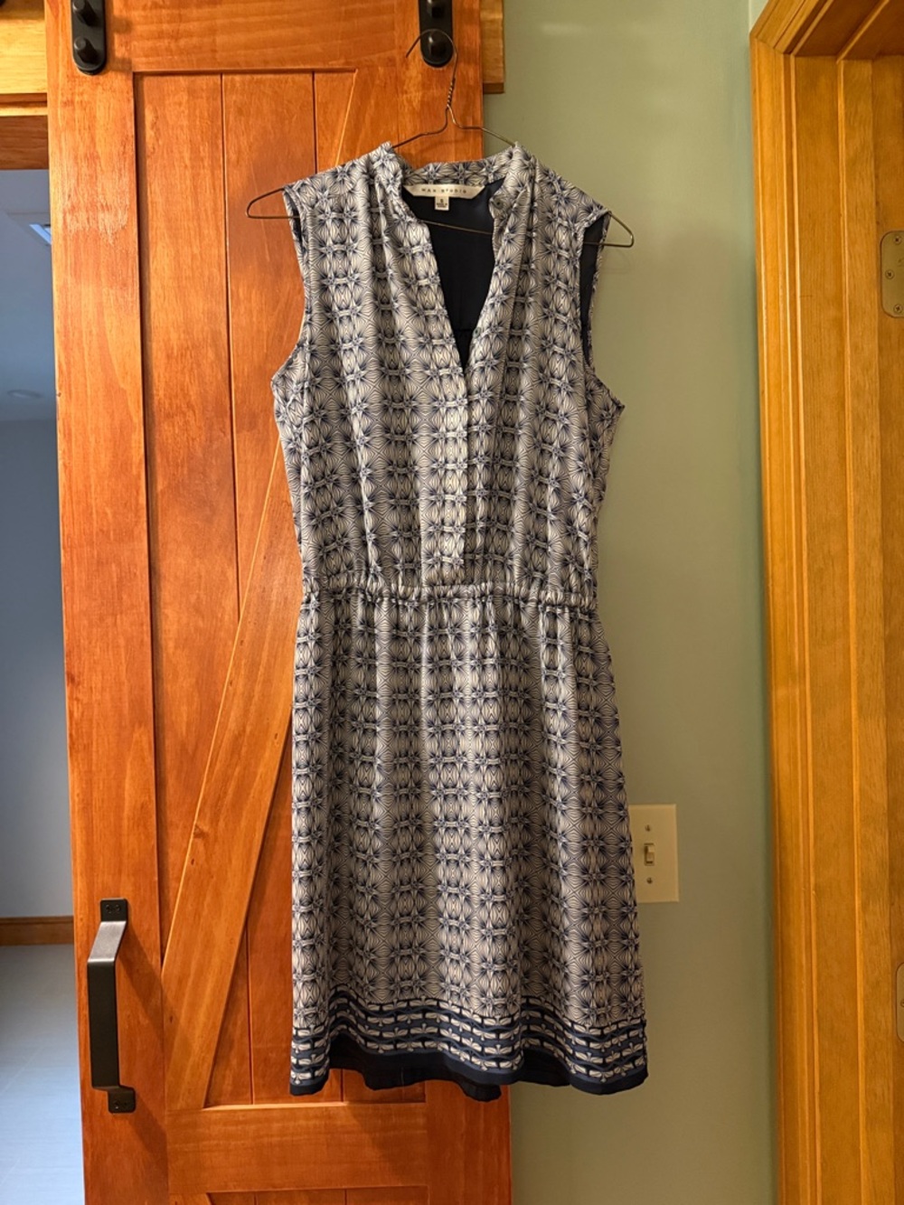 Max Studio Navy and White Sleeveless Midi Dress